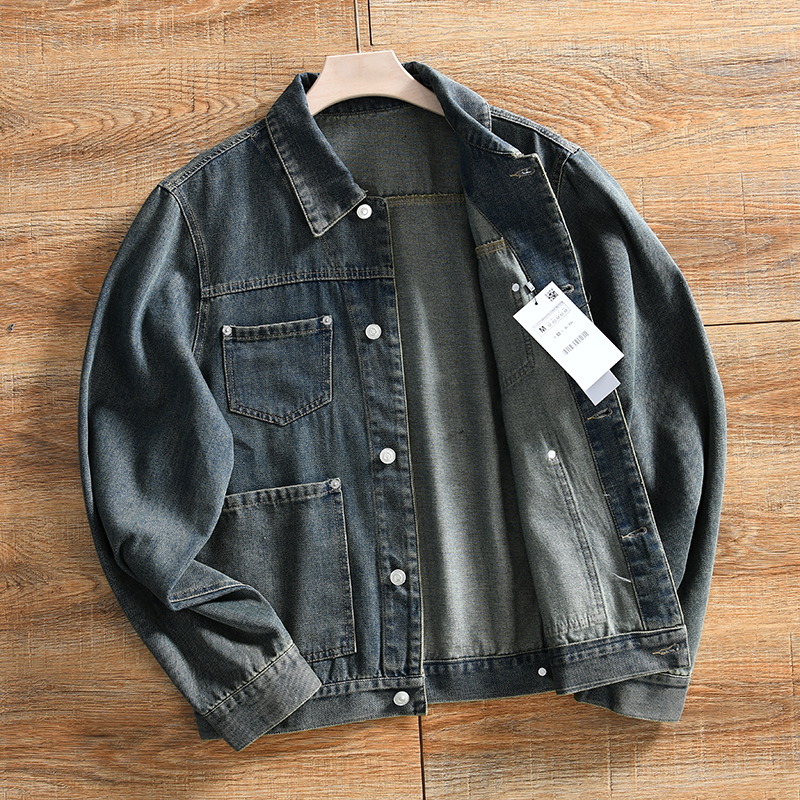 外贸尾货春秋季翻领宽松牛仔夹克