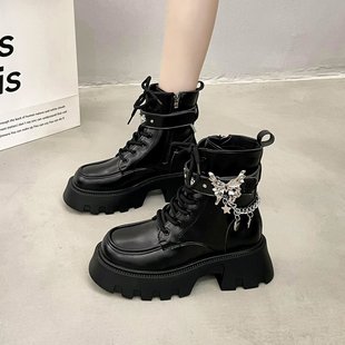 马丁靴女2025新款 网红英伦风复古机车厚底炸街短靴春秋单靴 秋冬季