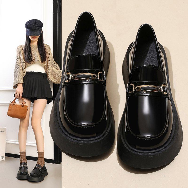 英伦风厚底小皮鞋女款2026新款秋冬爆款一脚蹬黑色单鞋豆豆乐福鞋,女鞋,乐福鞋（豆豆鞋）,淘宝优惠券,粉丝福利购,淘宝优惠卷