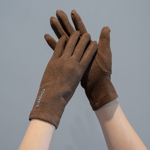 防滑骑自行车保暖春秋单层轻便韩版 德绒 开车贴肤纯色手套女冬季