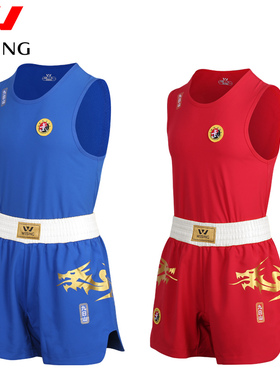 九日山散打服男女比赛武术散打训练服装龙纹短裤拳击服泰拳表演服