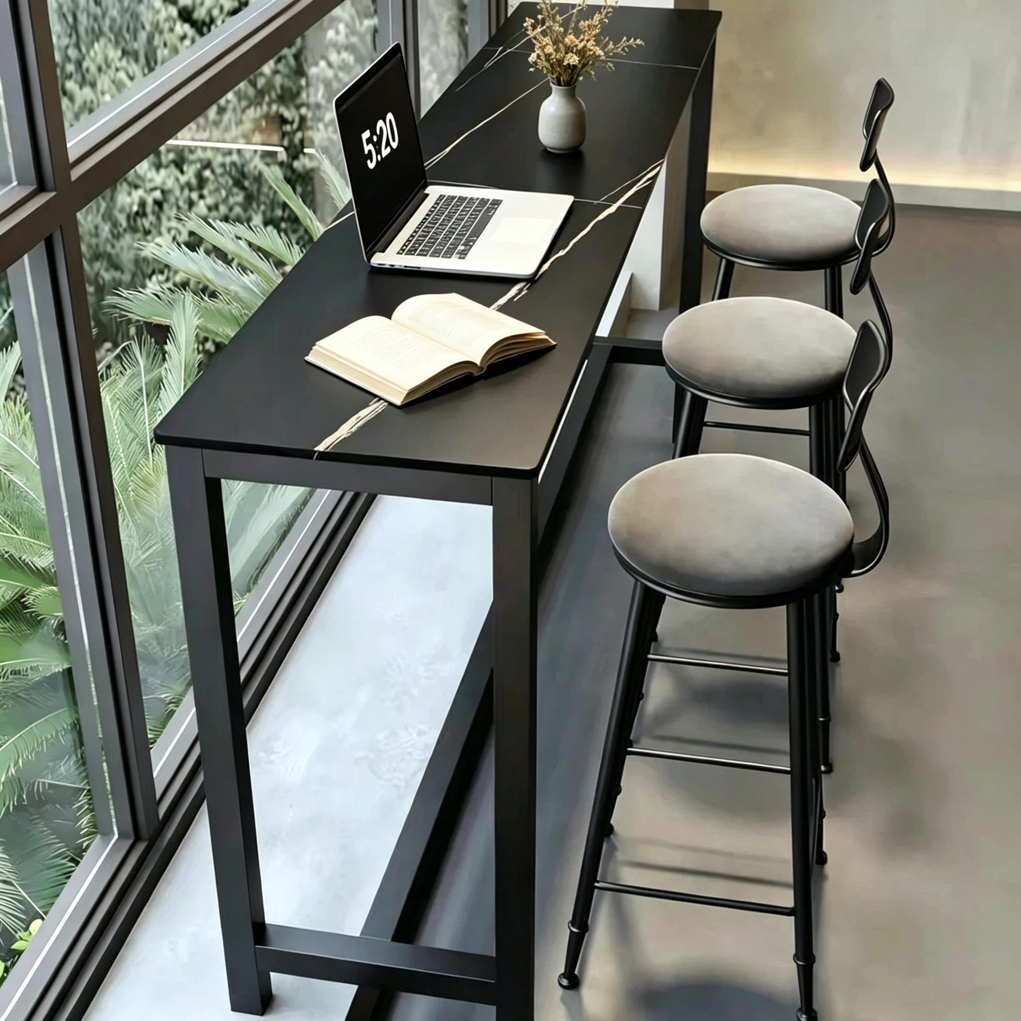 北欧岩板阳台家用吧台桌椅水吧台靠墙长条岛台酒吧桌奶茶店高脚桌
