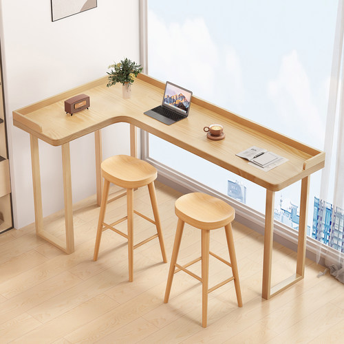 实木转角吧台桌带围边