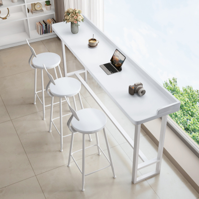 北欧实木吧台带挡边防掉物阳台长条高脚桌落地窗休闲吧台桌椅组合