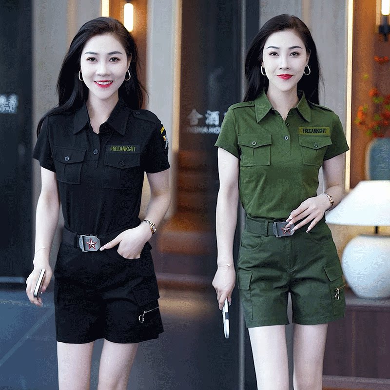 夏季迷彩服女新款短袖套装时尚