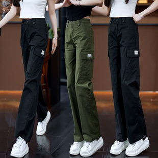阔腿工装裤女休闲裤弹力高腰宽松百搭春夏季薄款直筒裤子透气口袋