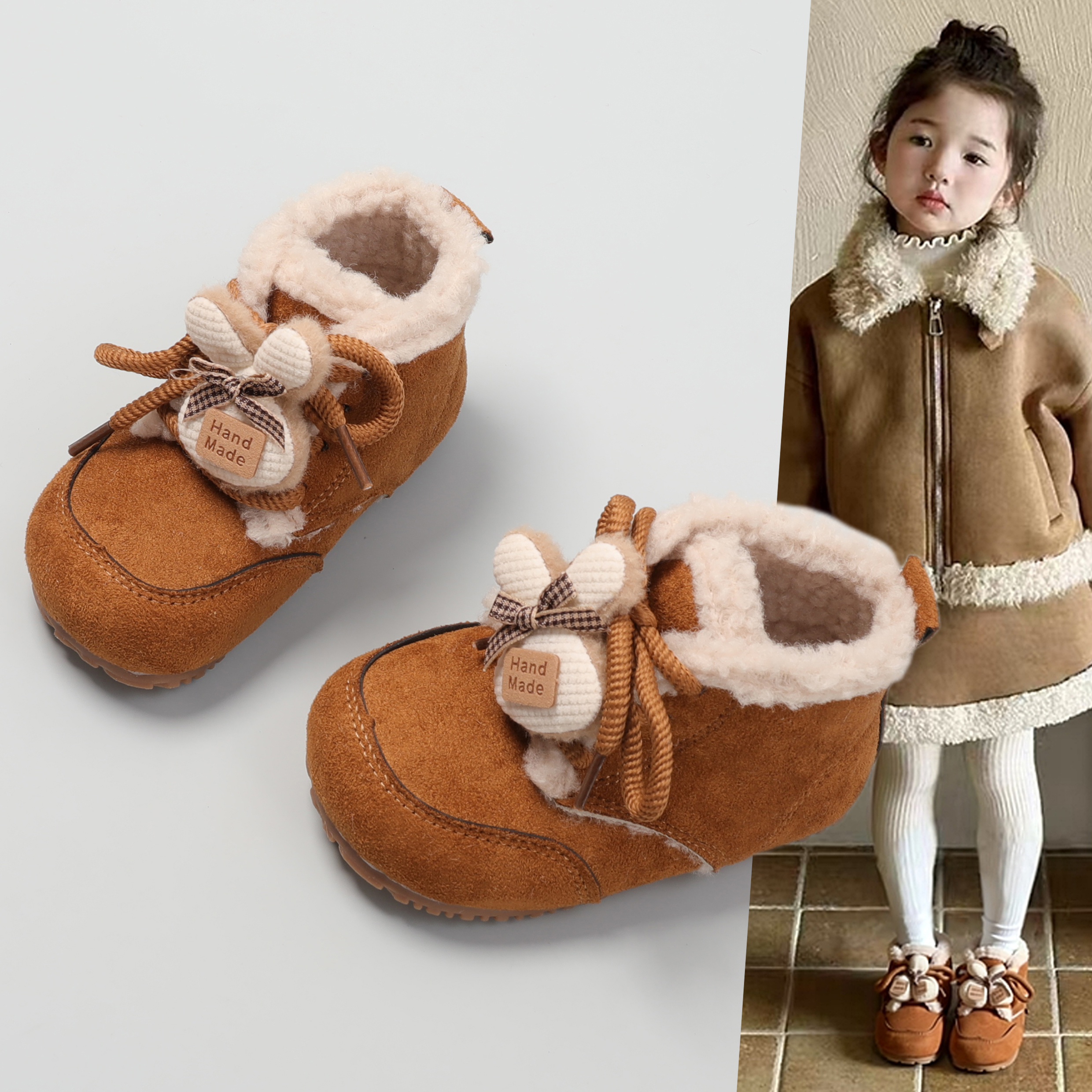 儿童棉靴加绒毛毛鞋2025冬季