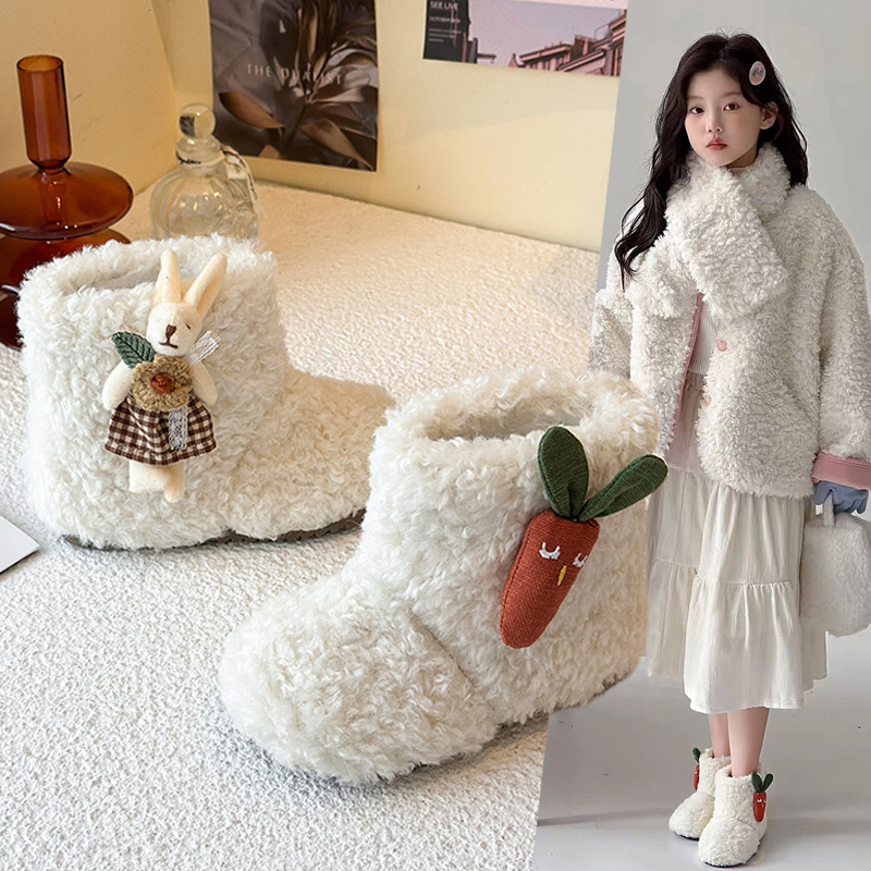 女童羊羔毛棉靴2025冬季新款