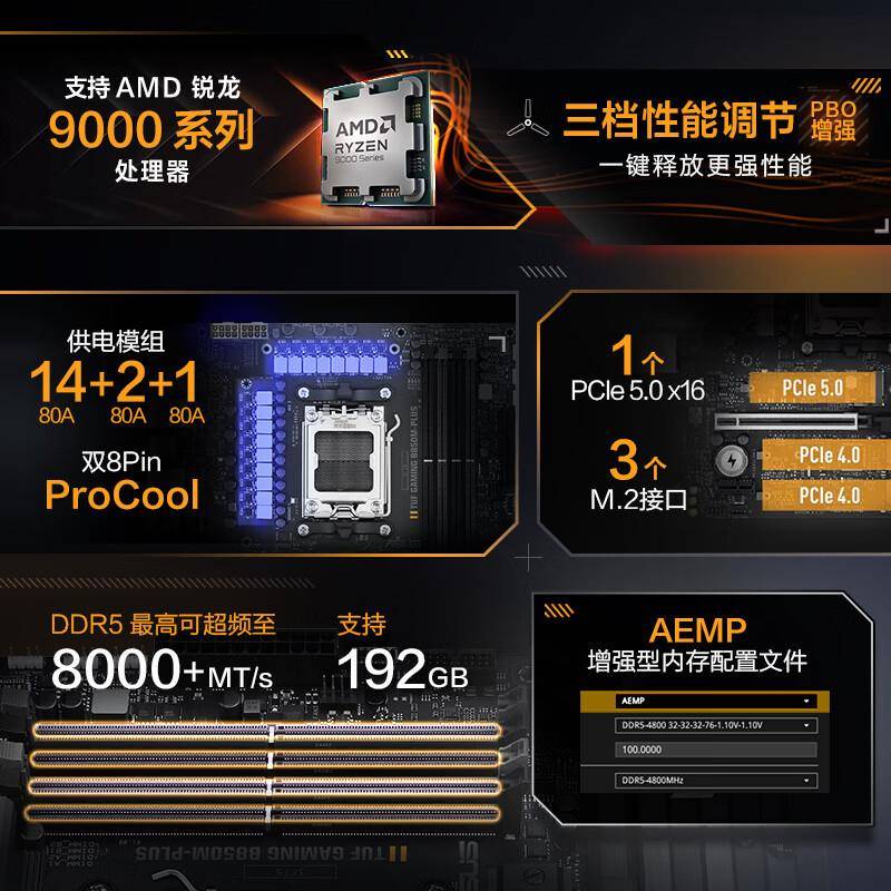 华.硕TUFGAMINGB850MPLUSWIFI重炮手主板AM5适用9700X/9800X3D