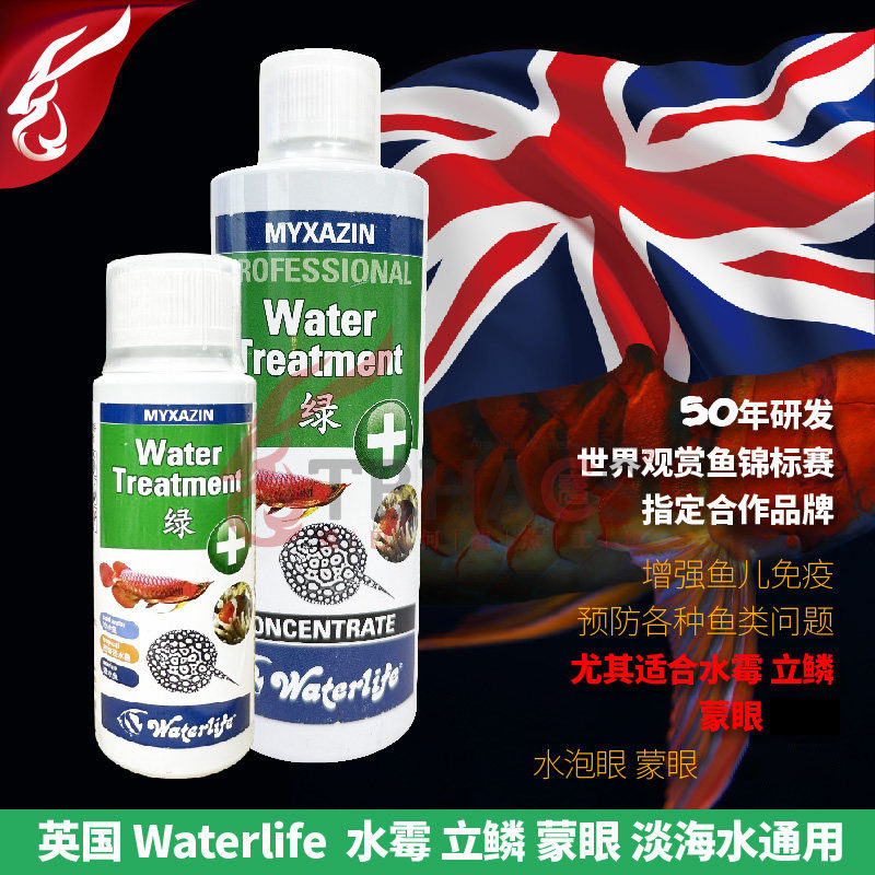 英国进口Waterlife杀菌水液体黄粉立鳞水霉蒙眼烂身肉充血淡海水