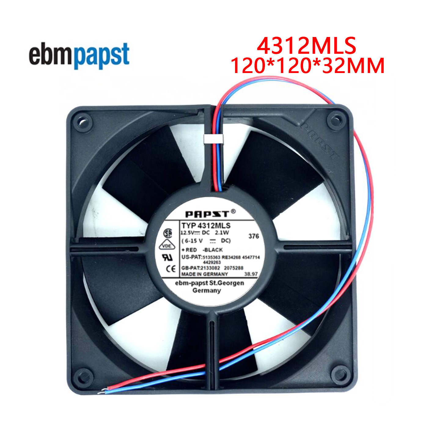 4312MLS风扇 原装正品德国 12.5V DC 2.1W 12CM轴流散热风机风扇