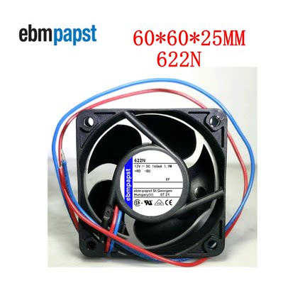 全新原装德国直流风扇622N DC12V 160MA 1.9W 6025 6厘米散热风扇