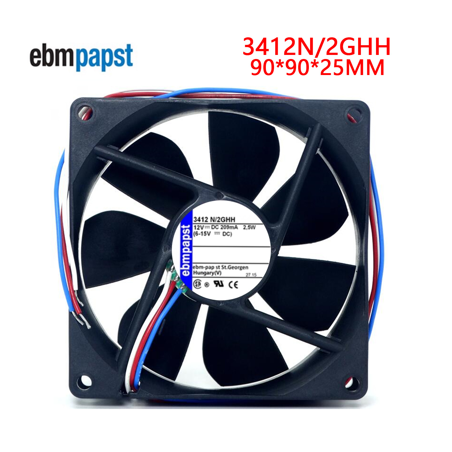 全新德国 TYP 3412N/2GHH风扇 DC12V 高端设备滚珠散热风扇9cm