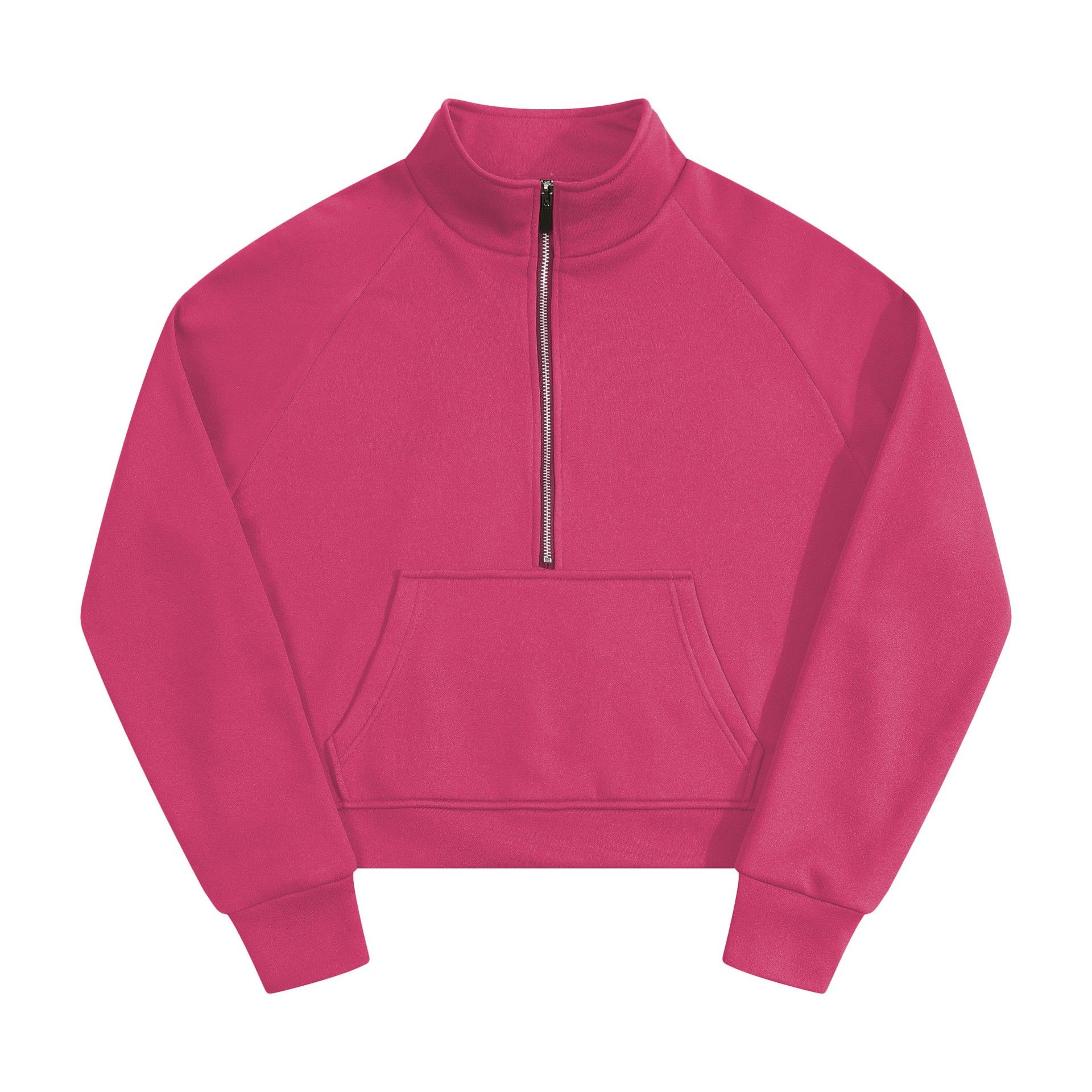 外贸欧美插肩袖卫衣女秋冬抓绒宽松外套半拉链衫立领外贸长袖卫衣