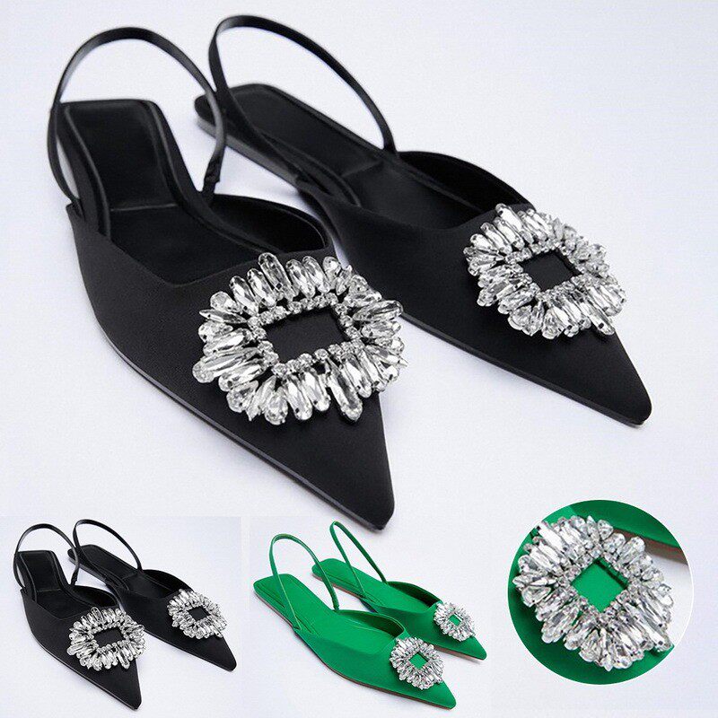 Diamond wedding shoes flat sandals 大码女单鞋平跟凉鞋穆勒鞋