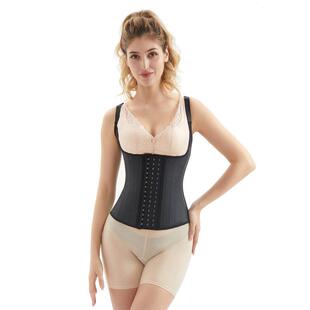 corset 25骨光面橡胶肩带束身衣哑光乳胶塑身衣紧身收腹背心latex