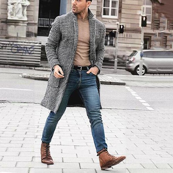 秋冬呢料男大衣中长款双排扣欧洲站粗毛呢大衣速卖通外套