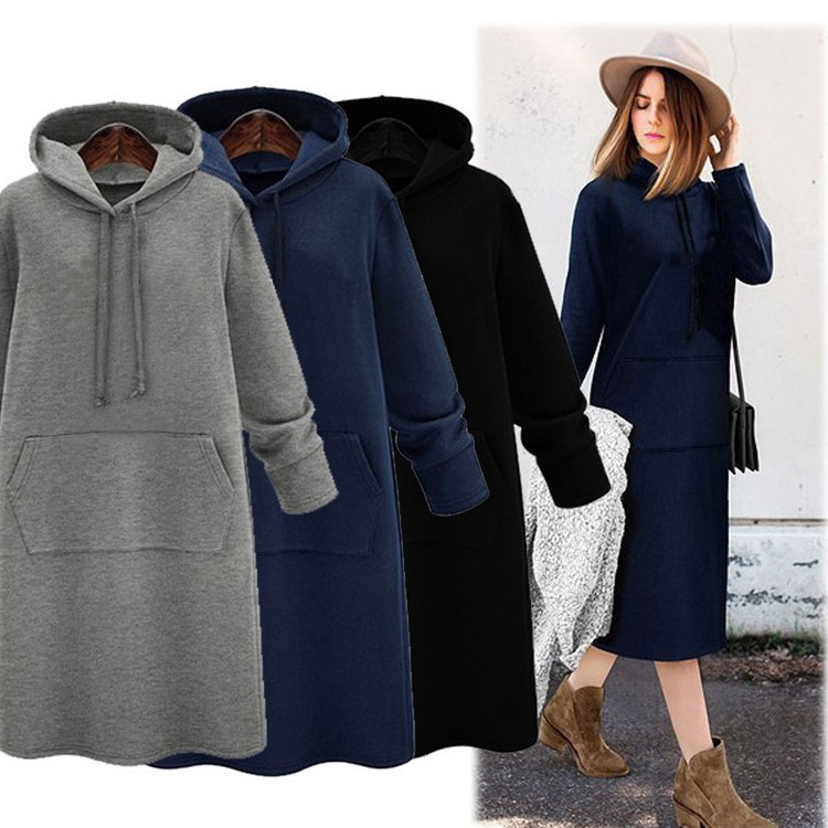 色码跨境中长款卫衣外套裙纯色空白光版外贸速卖通独立站