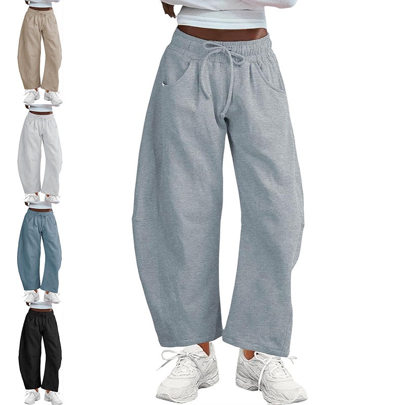 跨境欧美女装亚马逊独立站夏季爆款运动裤抽绳口袋九分裤卫裤