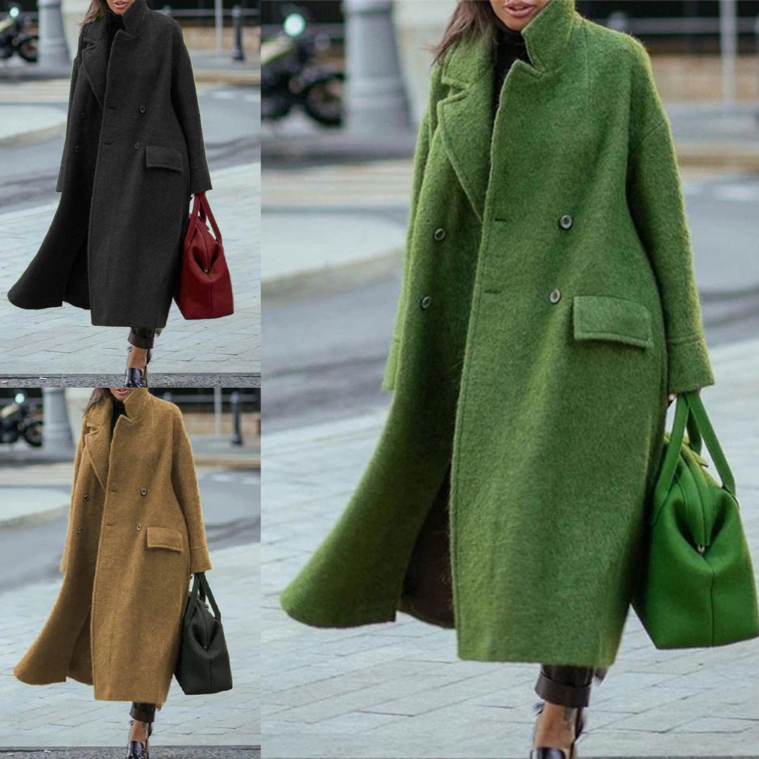 欧美秋冬长款呢子外套纯色气质通勤无腰带翻领宽松型呢子绿色外套,个性定制/设计服务/DIY,连衣裙加工定制,淘宝优惠券,粉丝福利购,淘宝优惠卷