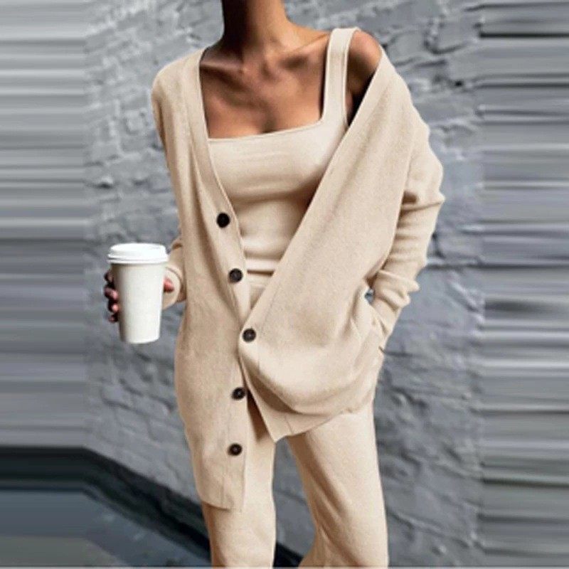 年春秋跨境亚马逊新款欧美女装外套背心裤子针织三件套女,个性定制/设计服务/DIY,连衣裙加工定制,淘宝优惠券,粉丝福利购,淘宝优惠卷