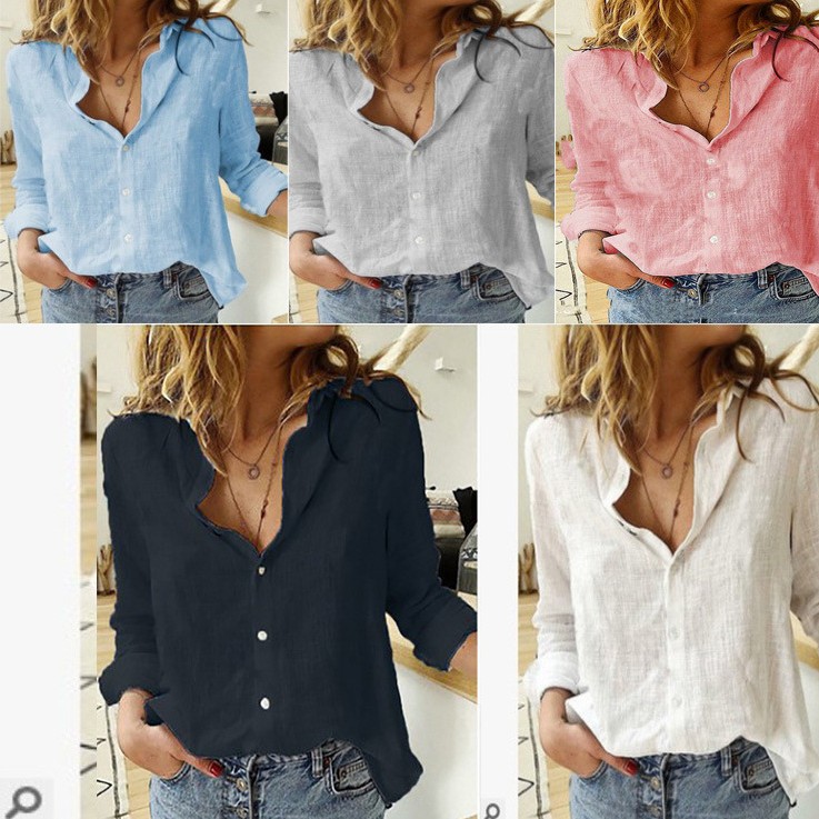 年夏季欧美纯色休闲宽松长袖亚麻衬衫 更优惠哦