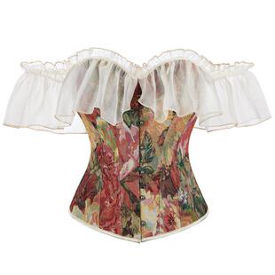 新款 top莫奈油画风复古鱼骨胸衣紧身聚拢宫廷塑身上衣 corset