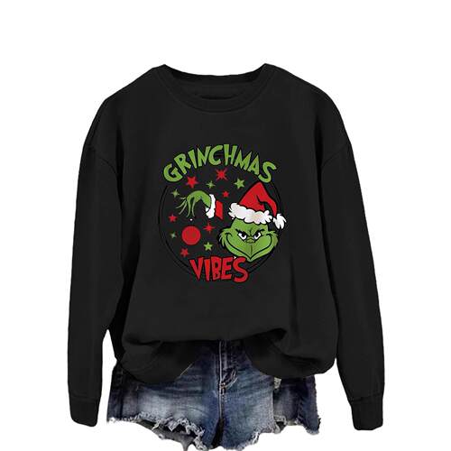 欧美圣诞grinchmas vibes 格林奇趣味印花新流卫衣女新款百搭上衣