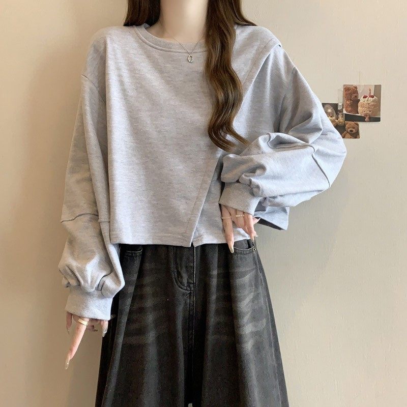 欧美实拍短款无帽卫衣女春秋新款薄款宽松纯色不规则长袖上衣,个性定制/设计服务/DIY,连衣裙加工定制,淘宝优惠券,粉丝福利购,淘宝优惠卷