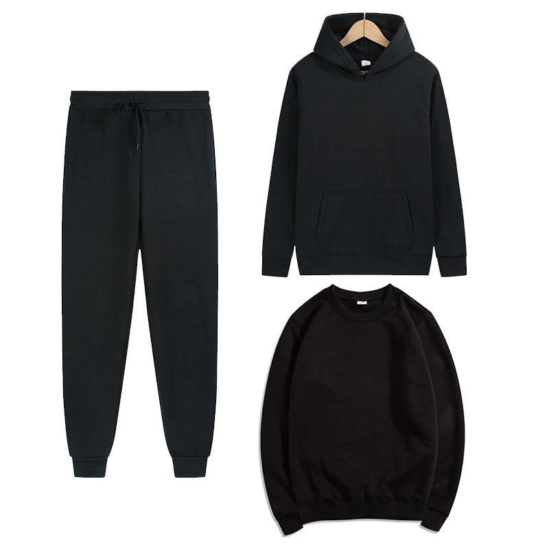厂家直供跨境连帽衫套装光板纯色卫衣套装秋冬季抓绒件套运动服