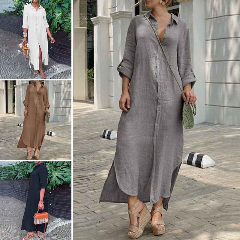 独立站速卖通欧美棉麻连衣裙亚马逊新款衬衣领棉麻钮扣长袖,个性定制/设计服务/DIY,连衣裙加工定制,淘宝优惠券,粉丝福利购,淘宝优惠卷
