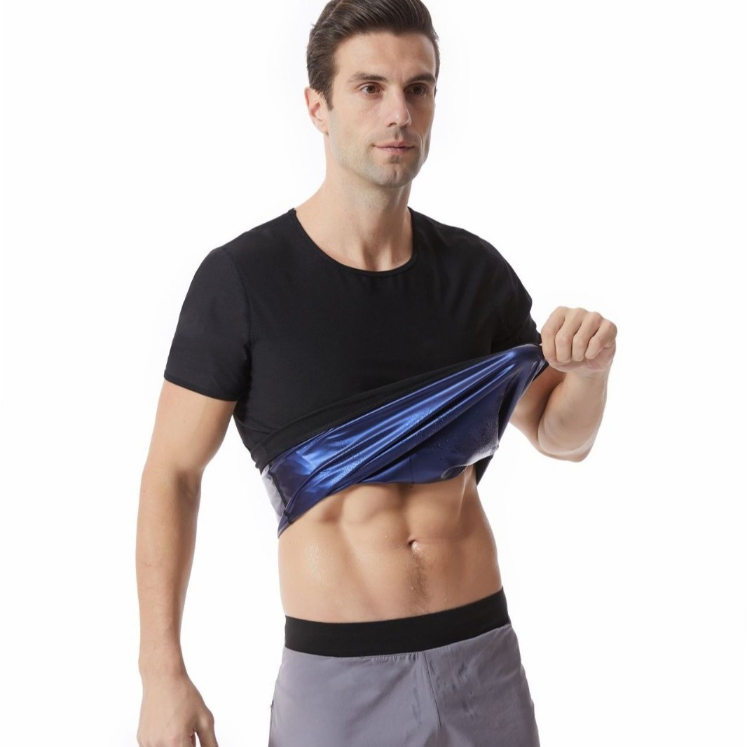 跨境亚马逊男士包边短袖暴汗服运动健身束身衣塑身衣欧美运动短袖