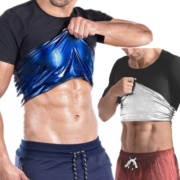亚马逊跨境暴汗服男短袖运动健身塑身背心收腹紧身瑜伽服束身背心