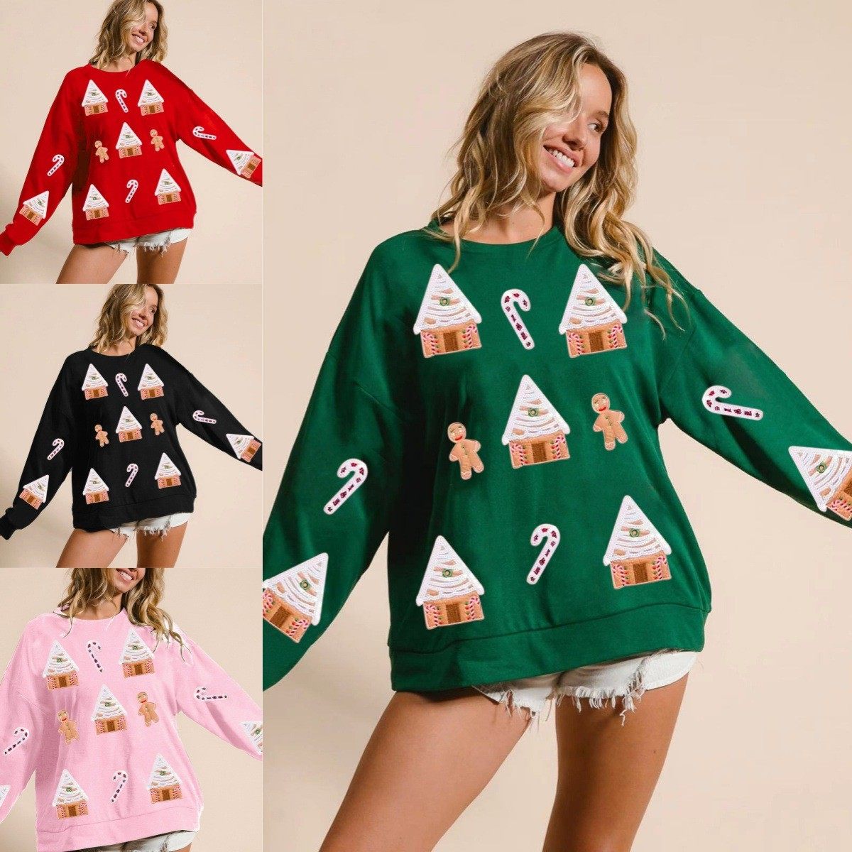 亚马逊秋冬新款跨境欧美女装圣诞节房子亮片卫衣时尚休闲上衣女,模玩/动漫/周边/娃圈三坑/桌游,lolita洛丽塔连衣裙,淘宝优惠券,粉丝福利购,淘宝优惠卷