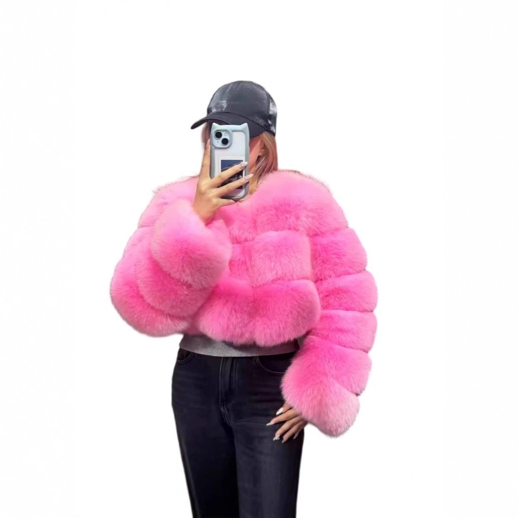 秋冬新款欧美跨境仿皮草外套狐狸毛皮草短款时尚保暖夹克外套