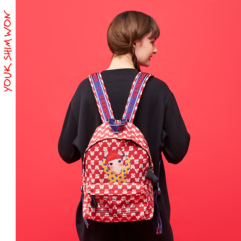 陆心媛双肩包女2021新款休闲运动户外旅游大容量背包字母图案轻便