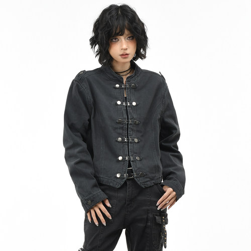 原创亚比风朋克金属扣立领外套潮