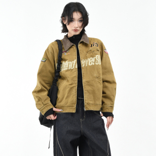 宽松短款 棉服外套女冬季 保暖棉衣男 巴恩风做旧水洗工装 OV原创美式