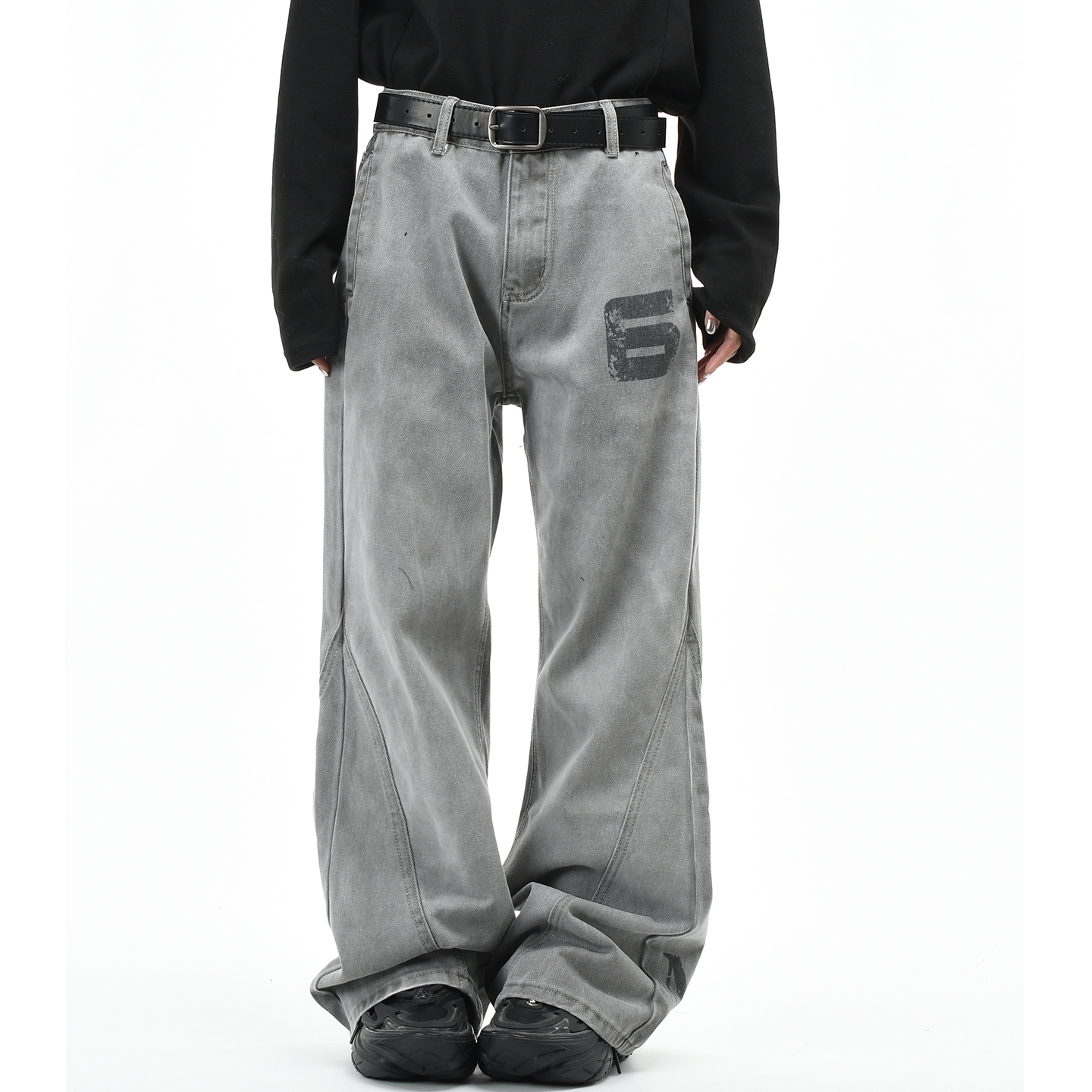 原创美式脏染做旧微喇叭牛仔裤潮