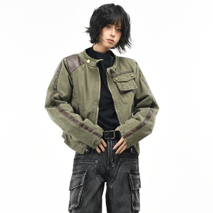 OV原创美式复古风军绿色飞行棉服女冬季短款显瘦保暖工装棉衣外套