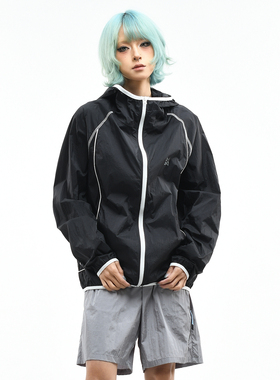 OV原创户外机能运动风连帽防晒衣男女轻薄透气撞色拉链防晒服外套