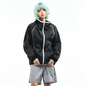 OV原创户外机能运动风连帽防晒衣男女轻薄透气撞色拉链防晒服外套