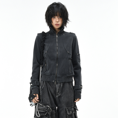 原创美式复古铆钉水洗加绒卫衣潮