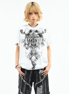 OV原创/亚文化朋克风十字架印花短袖T恤女夏季短款显瘦小众上衣潮