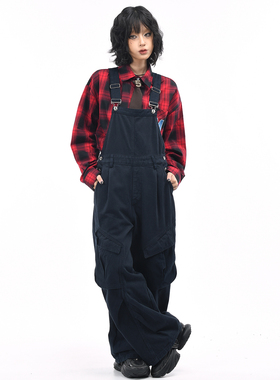 OV原创美式复古多口袋工装背带裤男女宽松阔腿小个子休闲连体长裤