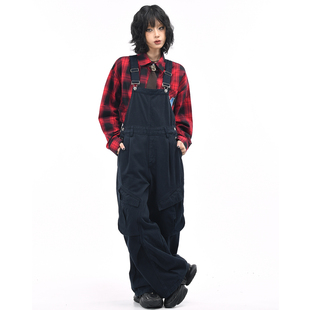 OV原创美式复古多口袋工装背带裤男女宽松阔腿小个子休闲连体长裤