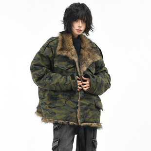 棉衣男潮 宽松多口袋工装 OV原创美式 复古迷彩座山雕棉服外套女冬季