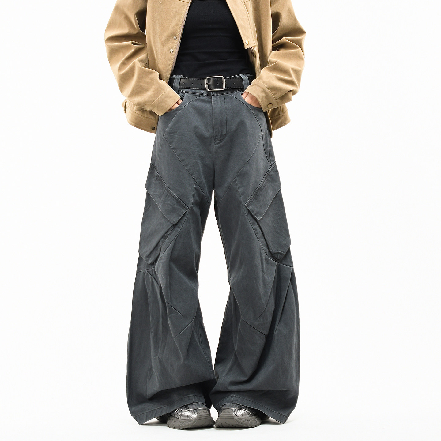 OV原创美式廓形解构大口袋工装裤男女宽松阔腿褶皱休闲弯刀长裤潮,女装/女士精品,休闲裤,淘宝优惠券,粉丝福利购,淘宝优惠卷