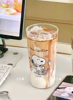 可爱史努比玻璃杯高颜值
