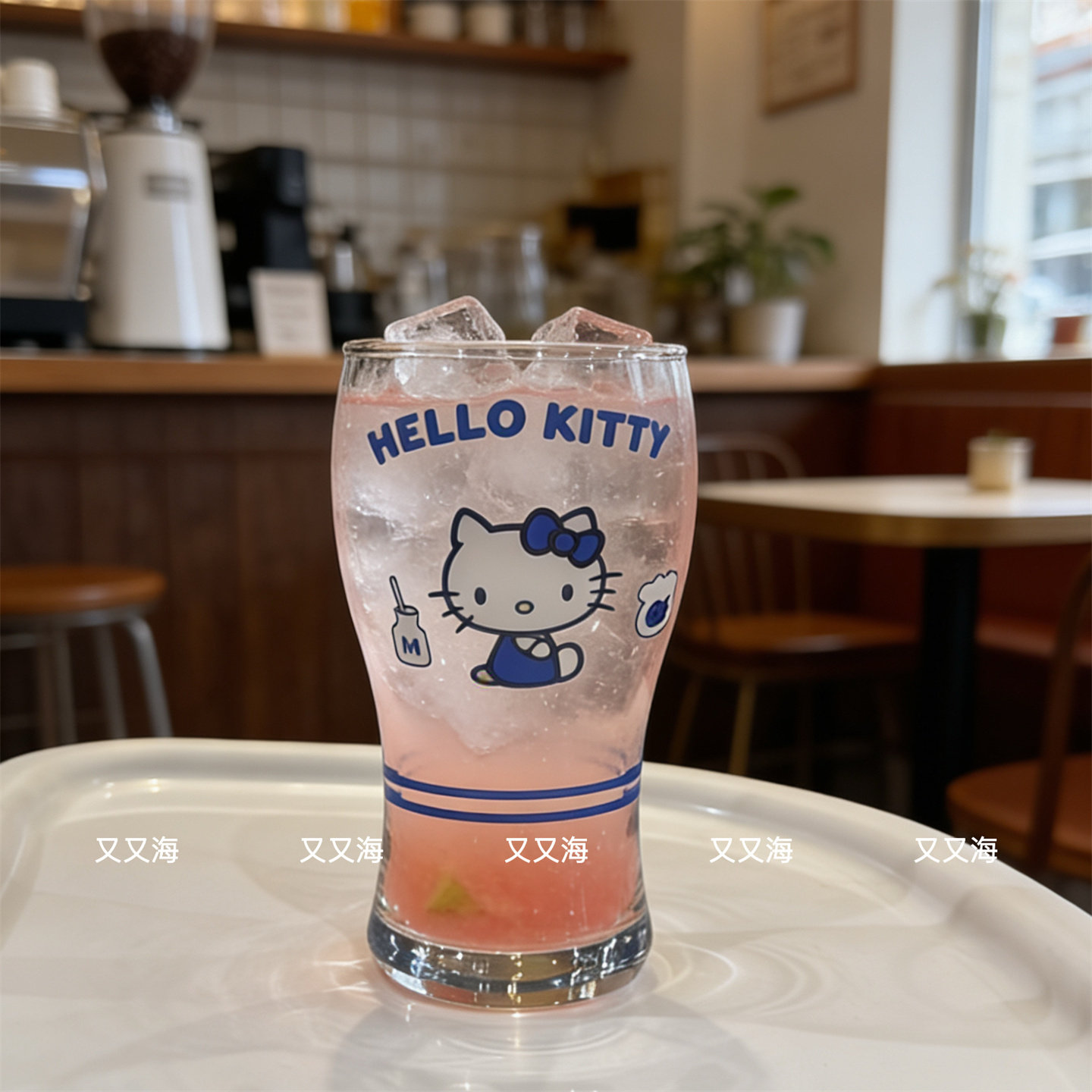 【又又海】ins风蓝色kitty可爱少女心卡通玻璃杯牛奶咖啡杯饮料杯